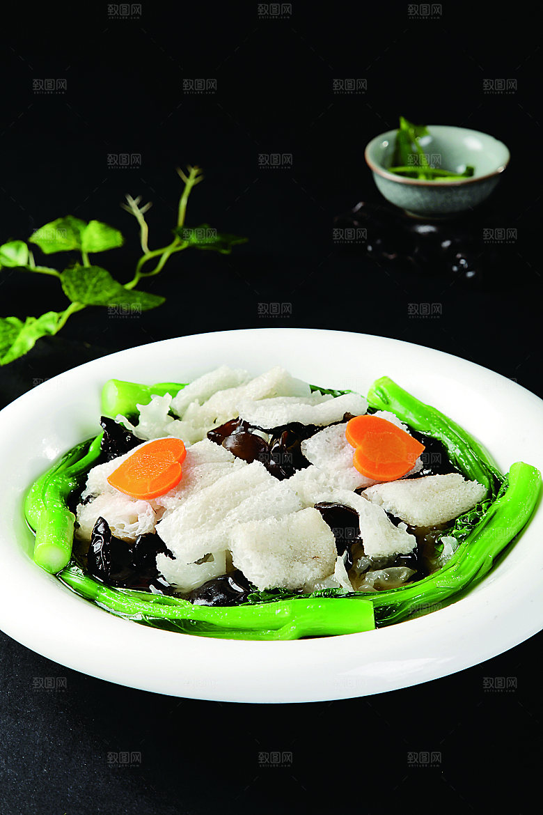 鸡汁竹笙浸双耳餐饮高清图片素材