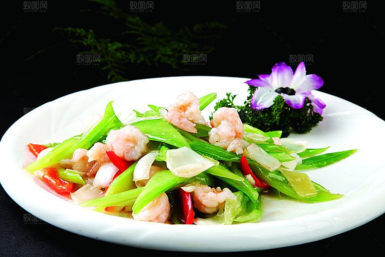 西芹百合炒虾仁餐饮高清图片素材