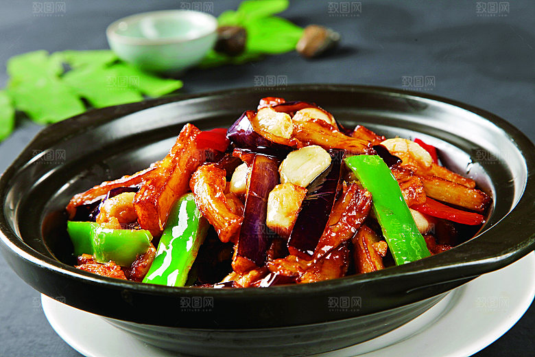 金不焕虾酱茄子煲餐饮高清图片素材