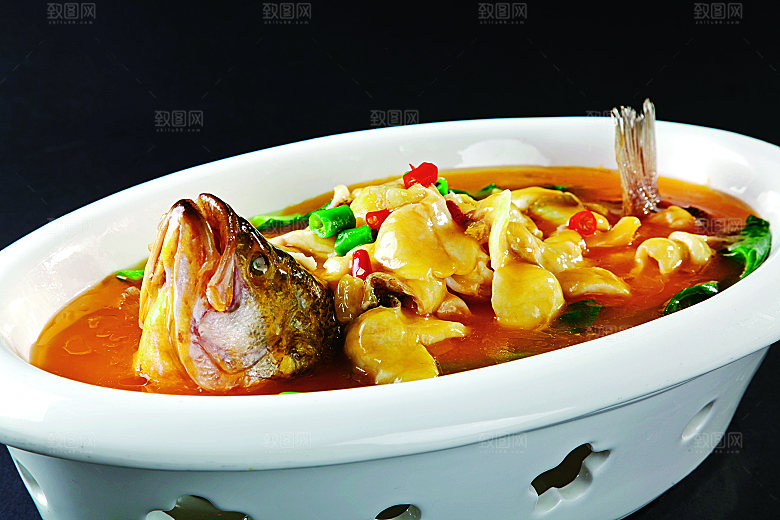 金汤滑鲈鱼餐饮高清图片素材