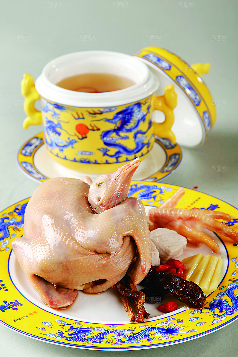 野生田麻炖乳鸽餐饮高清图片素材