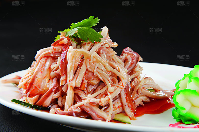 金针菇拌猪肚丝 餐饮高清图片素材