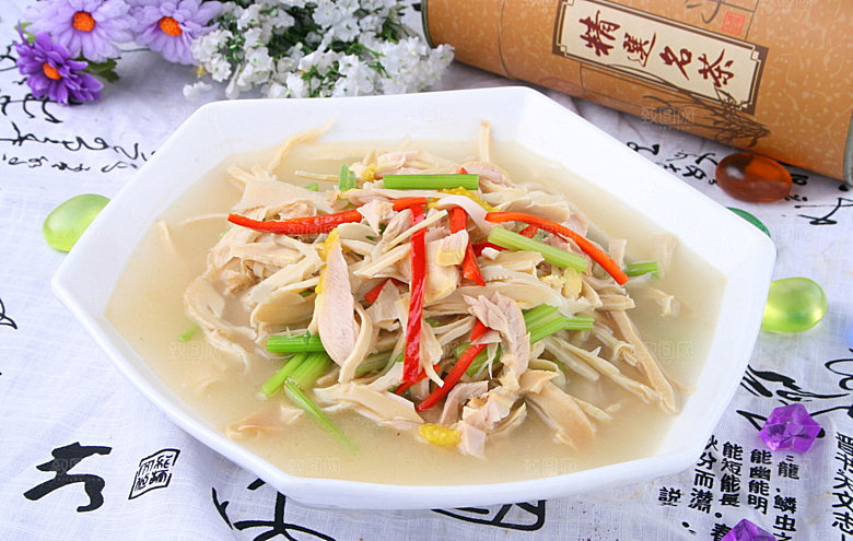 井冈山鸡丝烧山笋餐饮菜谱菜品高清图片素材
