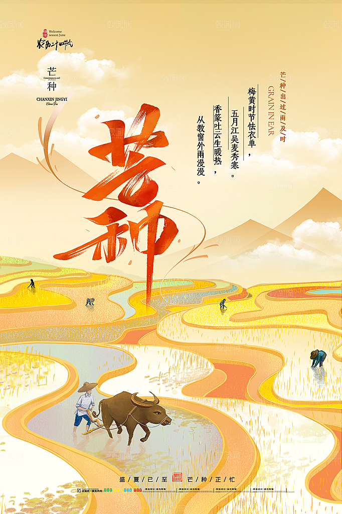中国传统节气芒种海报模板