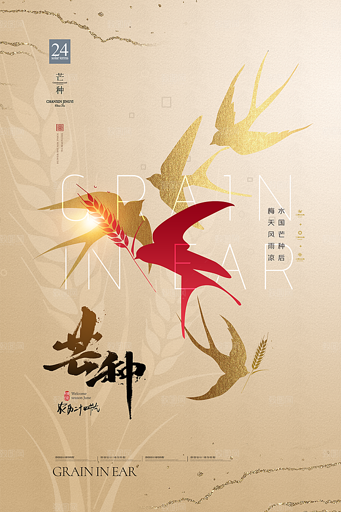 芒种节气简约大气海报