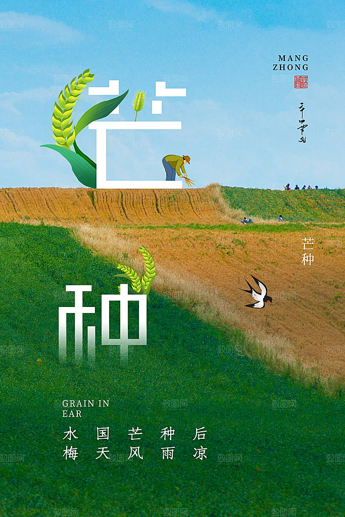 中国传统节气芒种海报模板