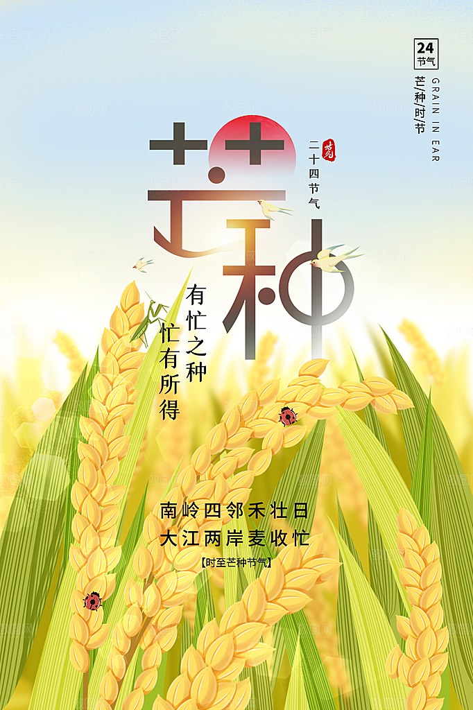 中国传统节气芒种海报模板