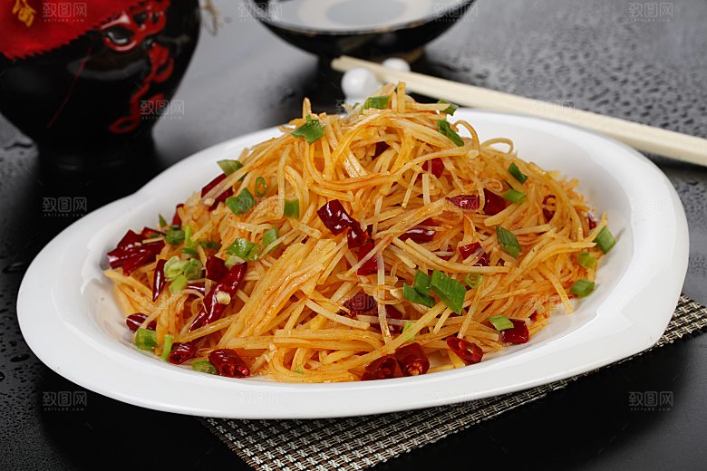 高清美食菜品酸辣土豆丝炒菜JPG图片素材