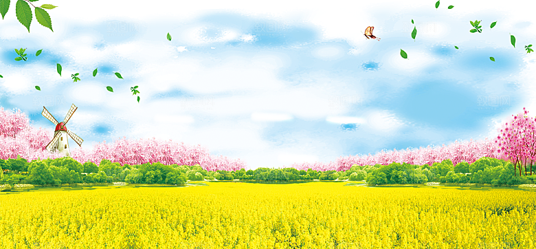 蓝天白云云朵绿色草地蓝色天空高清海报
