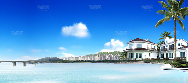 蓝天白云云朵绿色草地蓝色天空高清海报素材