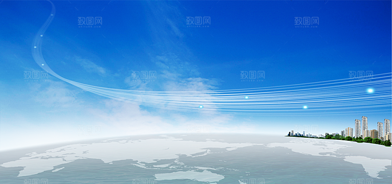 蓝天白云云朵绿色草地蓝色天空高清海报素材