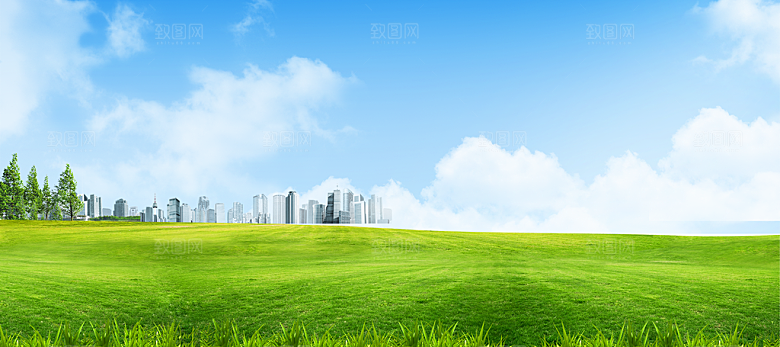 蓝天白云云朵绿色草地蓝色天空高清海报
