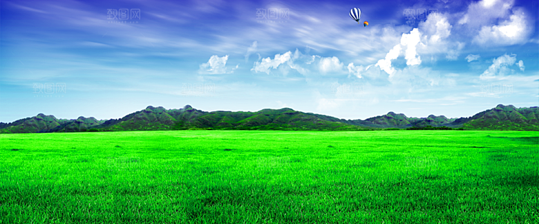 蓝天白云云朵绿色草地蓝色天空高清海报背景