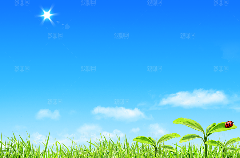 蓝天白云云朵绿色草地蓝色天空高清海报背景