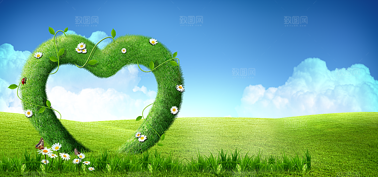 蓝天白云云朵绿色草地蓝色天空高清海报背景