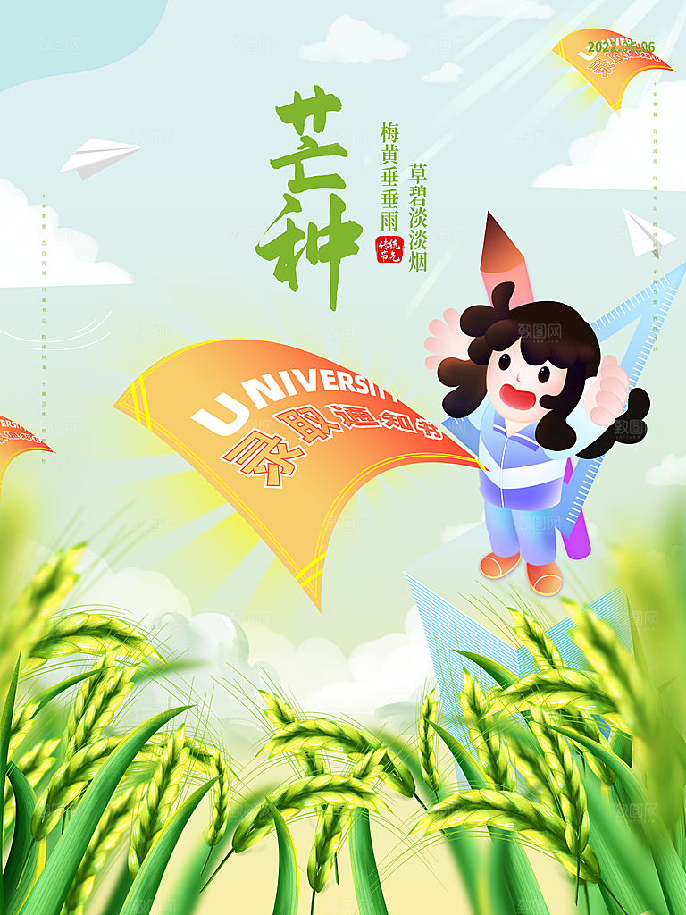 芒种节气简约大气海报