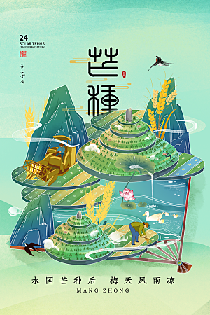 中国传统节气芒种海报模板