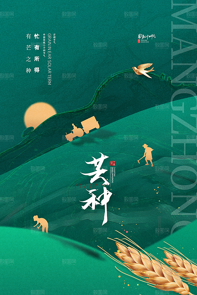 中国传统节气芒种海报模板