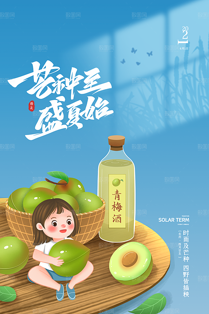 芒种节气简约大气海报