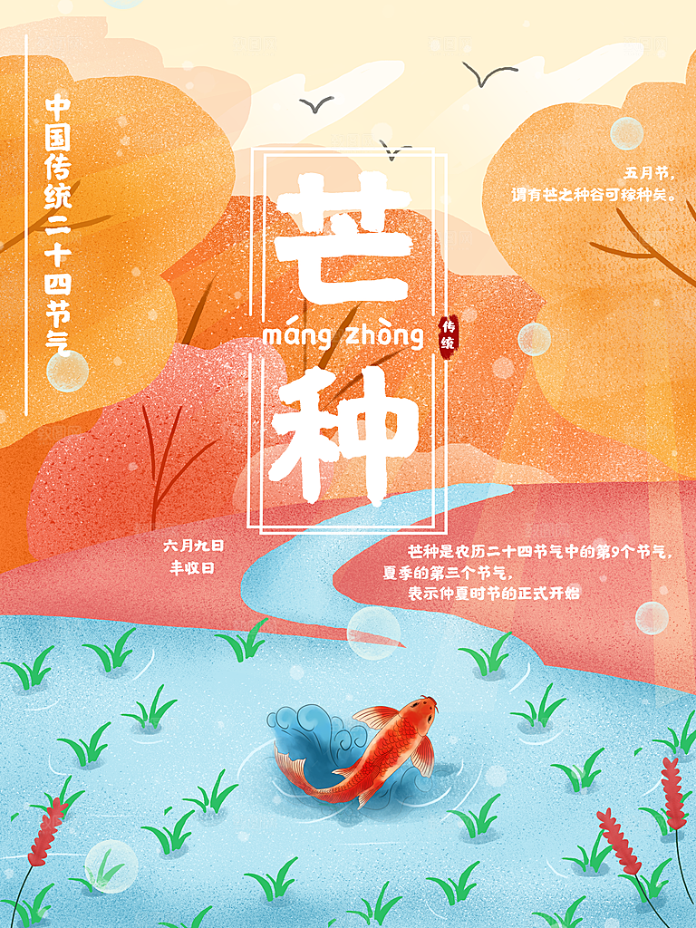 中国传统节气芒种海报模板