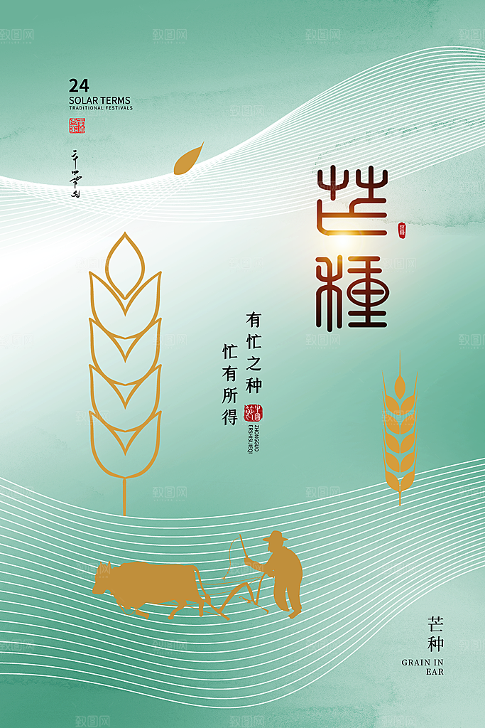 芒种节气简约大气海报