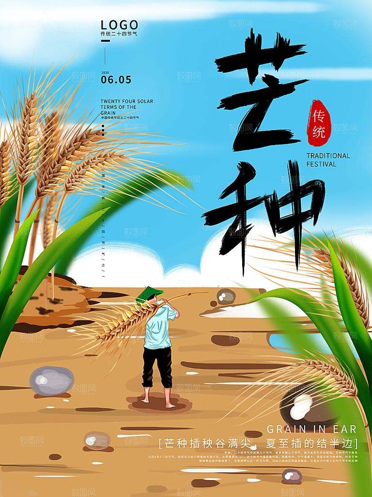 芒种节气简约大气海报