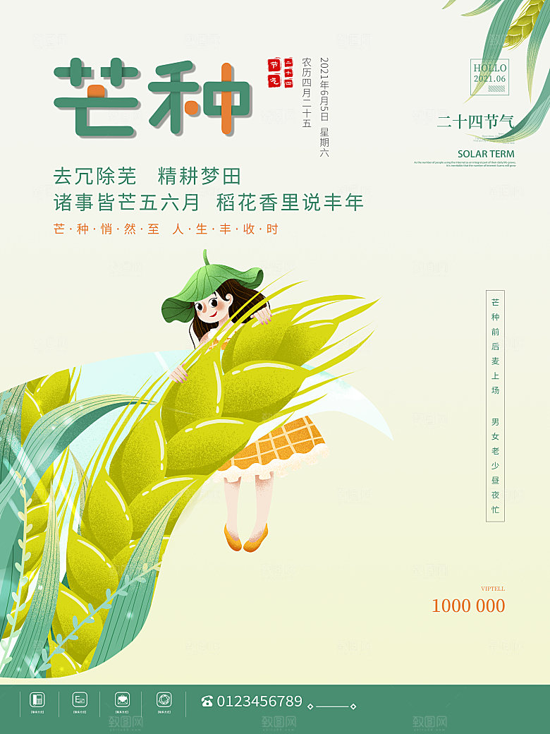 中国传统节气芒种海报模板
