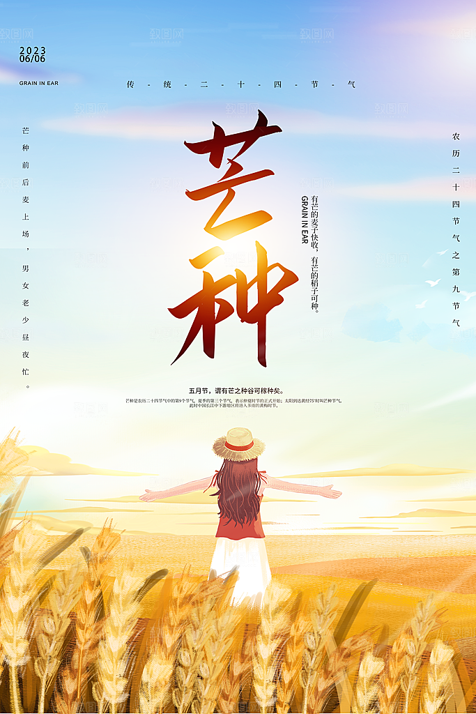 中国传统节气芒种海报模板