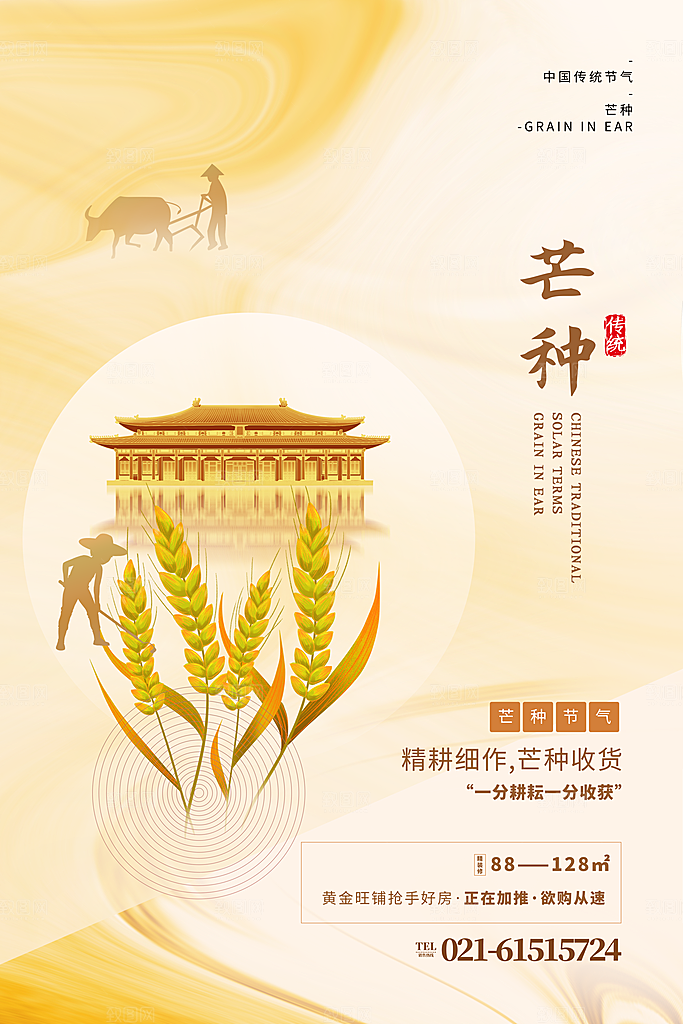 中国传统节气芒种海报模板