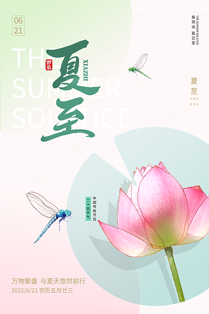 夏至节气简约大气海报