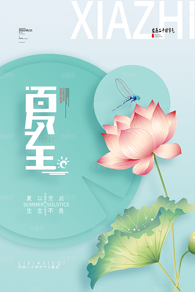 夏至节气简约大气海报