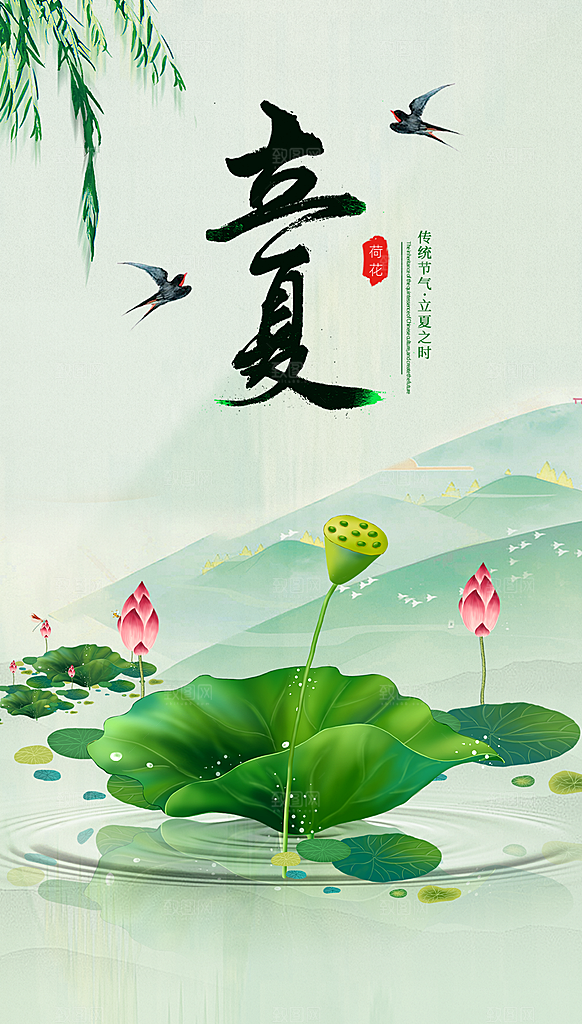 中国传统节气夏至海报模板