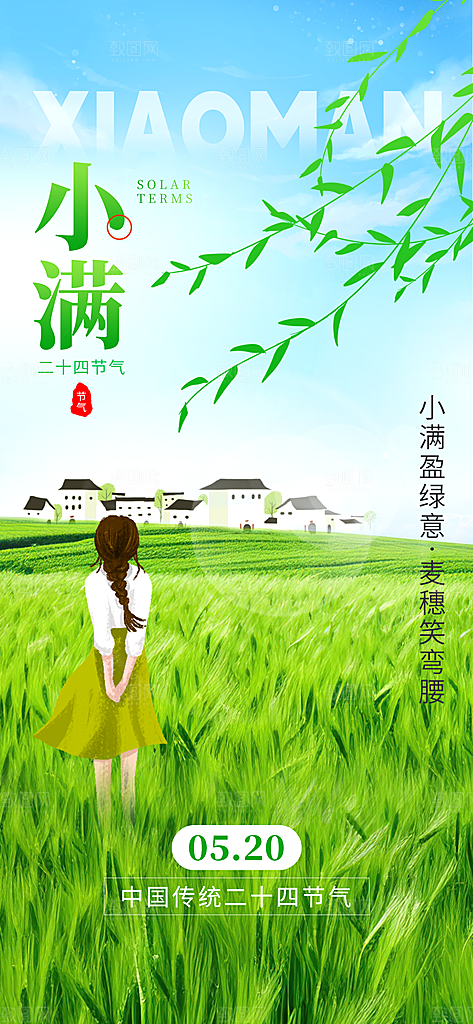 中国传统节气小满简约手机海报
