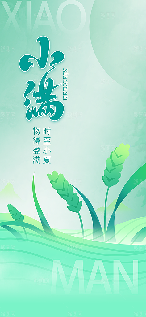 中国传统节气小满简约手机海报