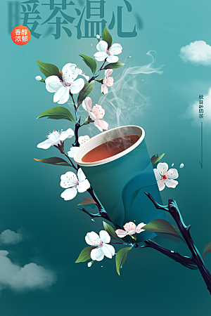 秋季奶茶推广活动海报