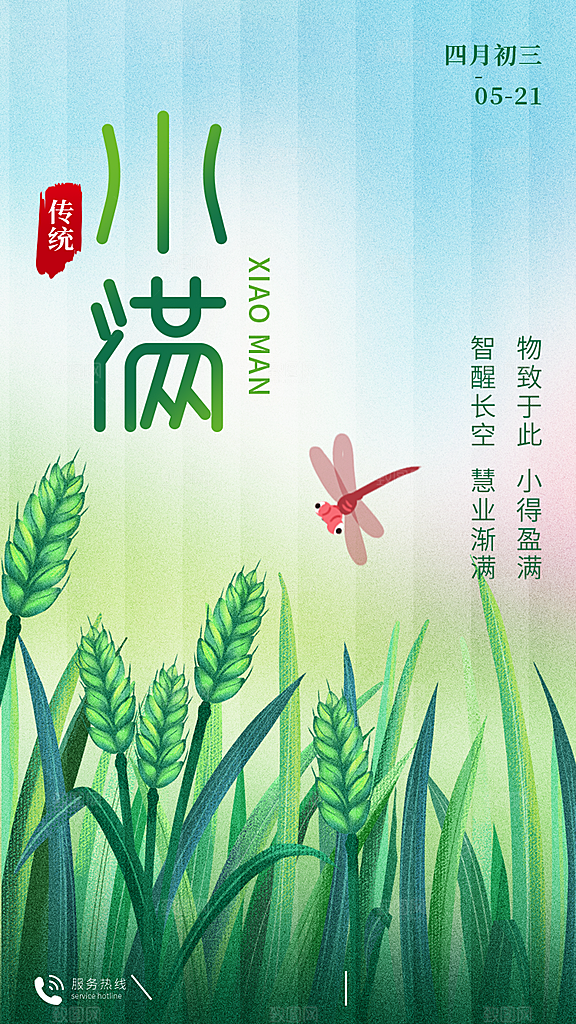 中国传统节气小满简约手机海报