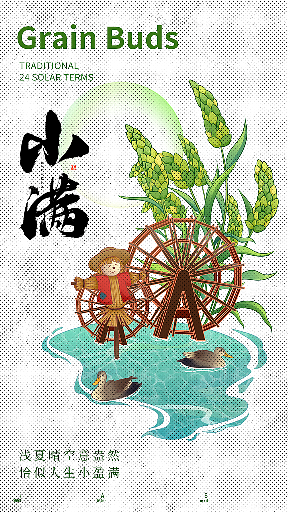 中国传统节气小满简约手机海报