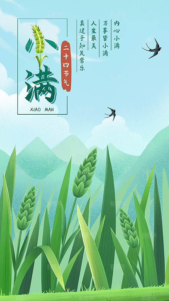 中国传统节气小满简约手机海报