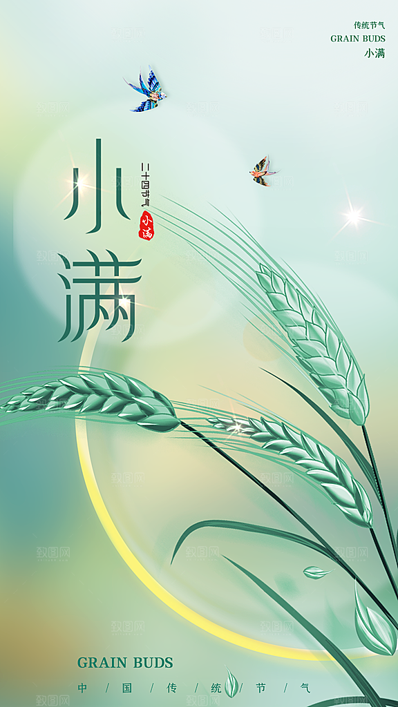 中国传统节气小满简约手机海报