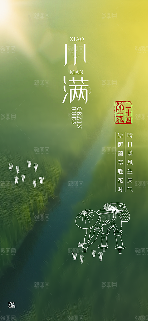 中国传统节气小满手机海报