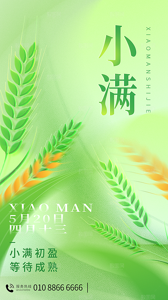 中国传统节气小满手机海报