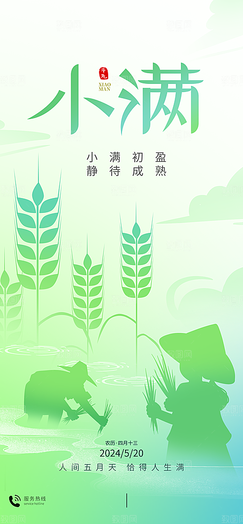 中国传统节气小满简约手机海报