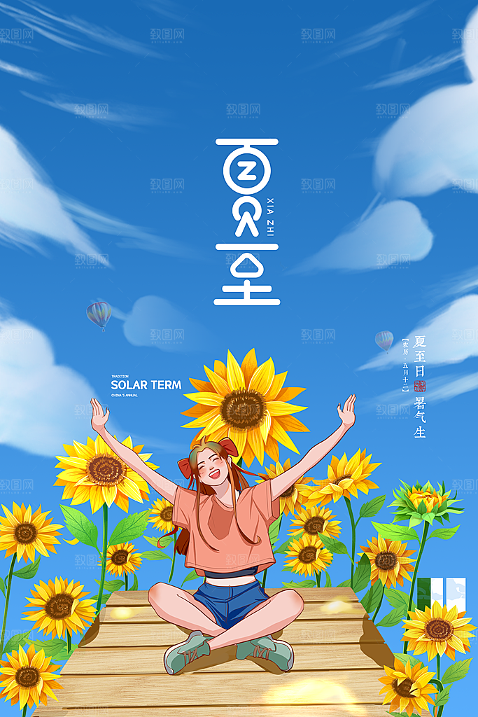 中国传统节气夏至海报模板
