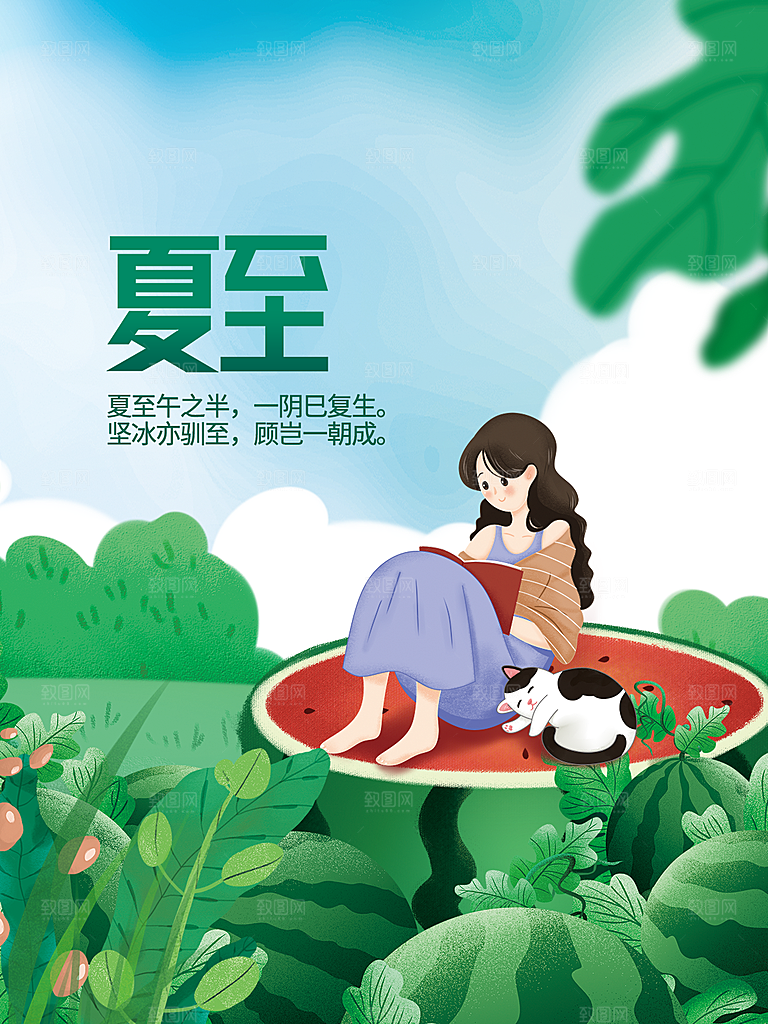 夏至节气简约大气海报