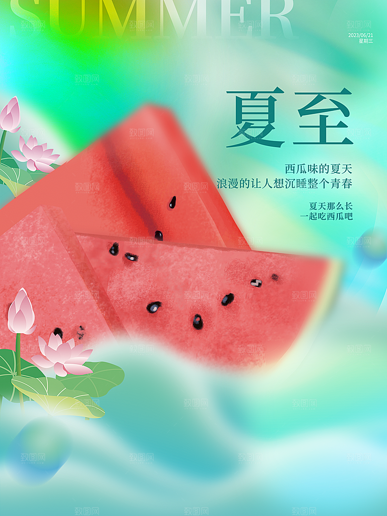 中国传统节气夏至海报模板