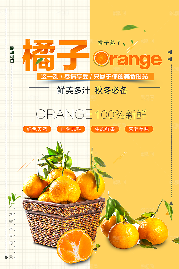 橘子蜜桔椪柑海报宣传展板素材