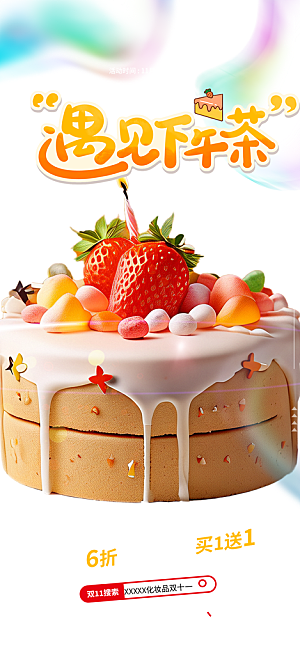 甜点蛋糕美食促销活动周年庆海报
