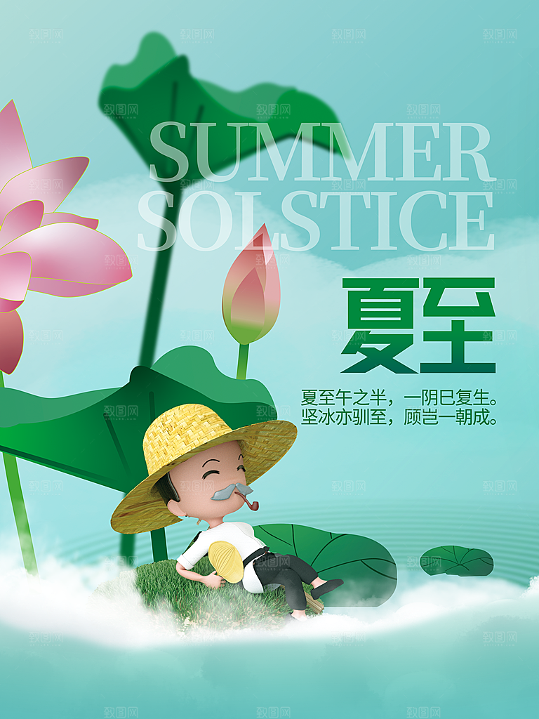 夏至节气简约大气海报