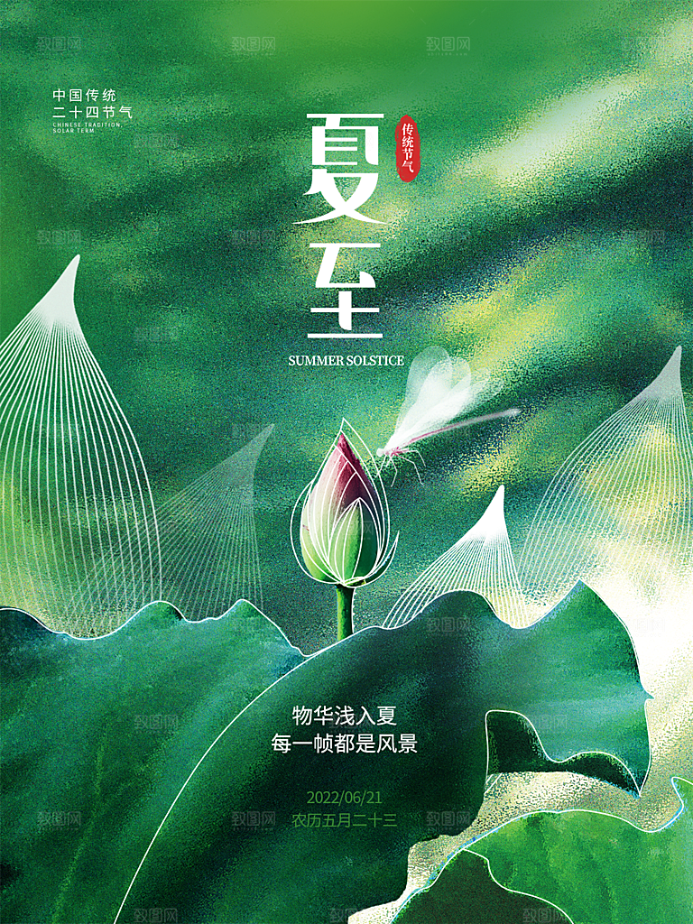夏至节气简约大气海报