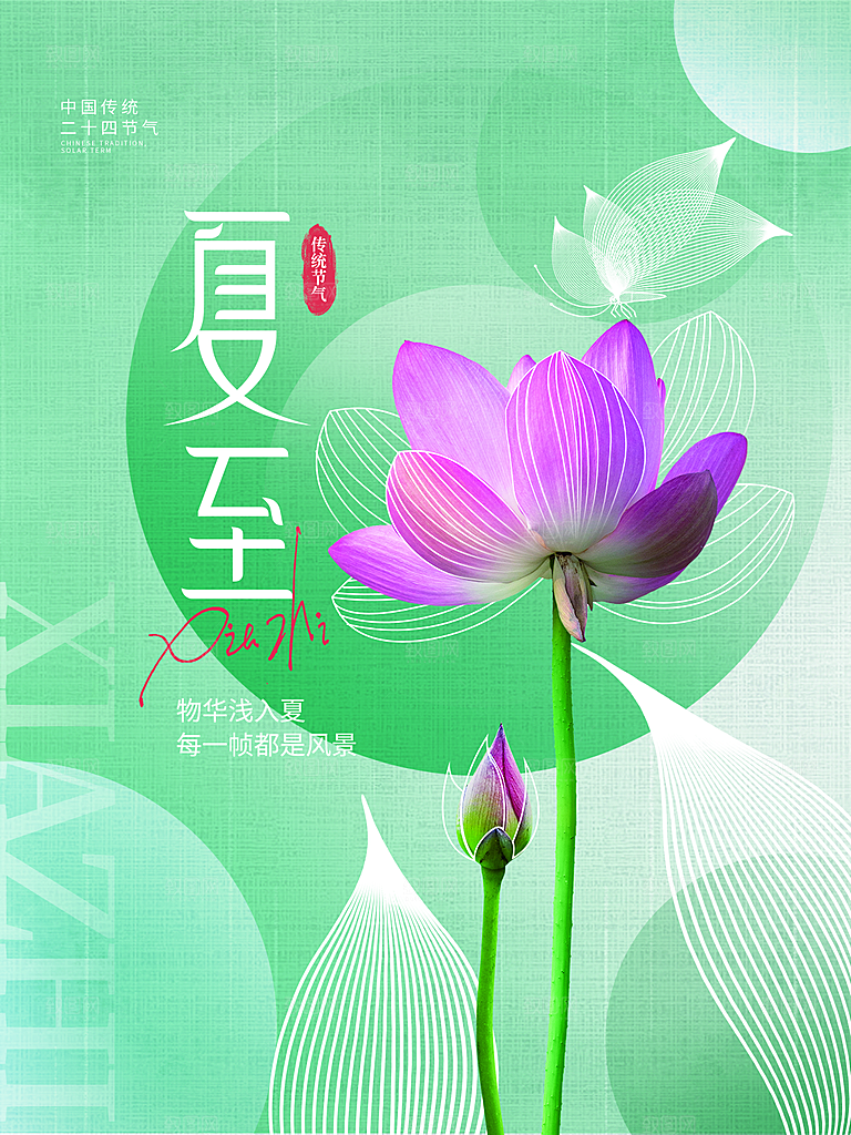 夏至节气简约大气海报